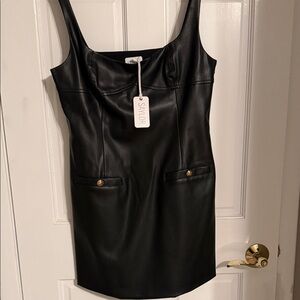 Saylor Black Faux Leather Dress NWT